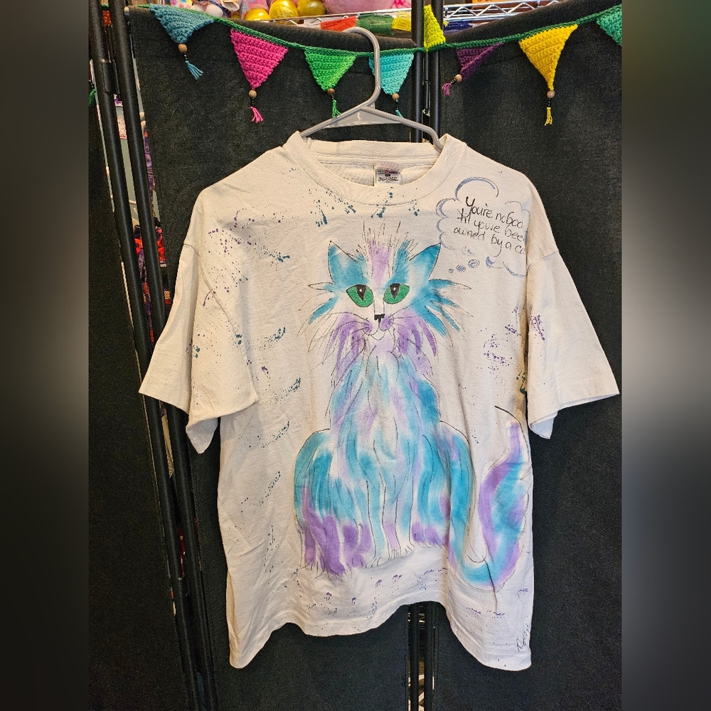 😻 Cat T-Shirt - Hand Painted 💜💙